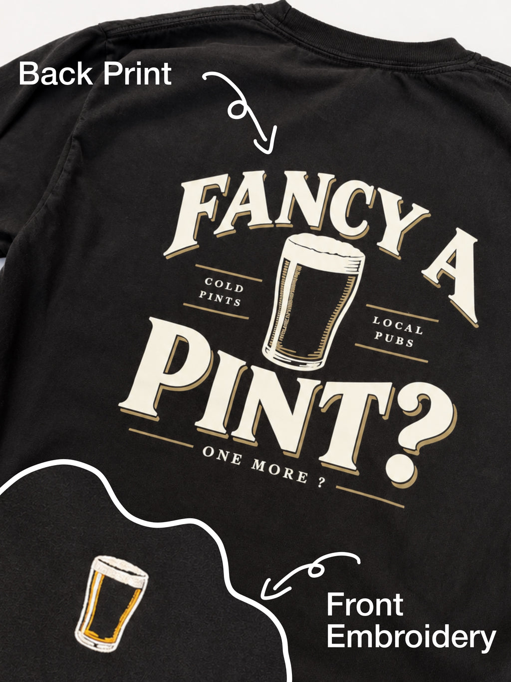 Fancy A Pint? | Embroidered & Printed T-Shirt, Sweatshirt or Hoodie